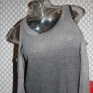 Ombre Grey Cold Shoulder Waffle Sweater